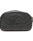 Pre-Loved GG Marmont Matelassé Camera Bag Crossbody Bag Quilted Leather Small with Aged Gold Hardware, Black