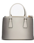 Pre-Loved Galleria Handbag Leather Small with Gold Hardware, Gradient Grey/White