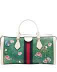 Pre-Loved Ophidia Handbag Floral Print Coated Canvas Small with Gold Hardware, White/Green/Pink
