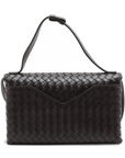 Pre-Loved Andiamo Crossbody Bag Intrecciato Leather Small with Gold Hardware, Dark Brown