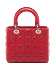 Pre-Loved Lady Dior Handbag Cannage Leather Medium with Silver Hardware, Red