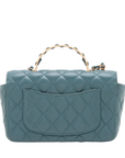 Pre-Loved Mini Flap Bag with Top Handle Handbag Quilted Leather Mini with Gold Hardware, Teal Blue