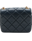 Pre-Loved Matelassé Mini Flap Crossbody Bag Quilted Leather Mini with Aged Gold Hardware, Navy