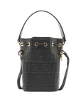 Pre-Loved Mon Tresor Bucket Bag FF Logo Embossed Leather Mini with Gold Hardware, Black