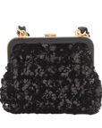 Pre-Loved Sequin Bow Kiss-Lock Bag Shoulder Bag Sequin Mini with Gold Hardware, Black