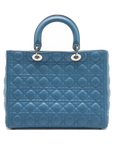 Pre-Loved Lady Dior Handbag Cannage Leather Large with Silver Hardware, Blue