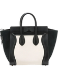 Pre-Loved Luggage Tote Leather Mini with Gold Hardware, Black and White