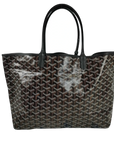 Pre-Loved Saint Louis Tote Goyardine Chevron Coated Canvas GM with Silver Hardware, Black/Brown