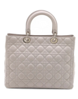 Pre-Loved Lady Dior Handbag Cannage Leather Large with Silver Hardware, Grey
