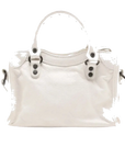 Pre-Loved Classic City Handbag Leather Mini with Aged Silver Hardware, White