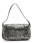 Pre-Loved Mamma Baguette Shoulder Bag Sequined with Silver Hardware, Silver