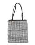 Pre-Loved Satin Crystal Tote Shoulder Bag Embellished Satin Small with Silver Hardware, Black