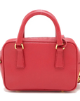 Pre-Loved Saffiano Mini Bauletto Handbag Leather Mini with Gold Hardware, Red
