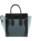 Pre-Loved Luggage Micro Tote Leather Micro with Gold Hardware, Light Blue, Teal Blue, and Black