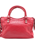 Pre-Loved Classic City Handbag Leather Mini with Silver Hardware, Red
