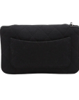 Pre-Loved Quilted Flap Bag with Foldable Tote Crossbody Bag Quilted Canvas Mini with Silver Hardware, Black