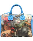Pre-Loved Speedy Masters Rubens Handbag Printed Coated Canvas 30 with Gold Hardware, Blue Multicolor
