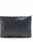 Pre-Loved Senat Pochette Goyardine Coated Canvas MM with Silver Hardware, Navy Blue