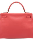 Pre-Loved Kelly Retourne Handbag Leather 32 with Gold Hardware, Red