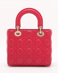 Pre-Loved Lady Dior Handbag Cannage Leather Medium with Gold Hardware, Pink