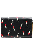 Pre-Loved Kate Chain Wallet Crossbody Bag Lipstick Print Leather Small with Gold Hardware, Black