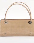 Pre-Loved Lady Dior East West Handbag Cannage Suede with Silver Hardware, Beige