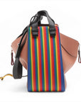 Pre-Loved Hammock Shoulder Bag Striped Leather Medium with Silver Hardware, Tan with Rainbow Multicolor