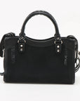 Pre-Loved Classic City Handbag Canvas Plain Mini with Silver Hardware, Black