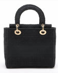 Pre-Loved Lady D-Lite Handbag Cannage Canvas Medium with Gold Hardware, Black