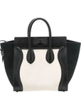 Pre-Loved Luggage Tote Leather Mini with Gold Hardware, Black and White
