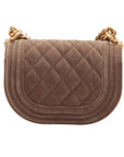 Pre-Loved Boy Round Crossbody Bag Quilted Velvet Small with Aged Gold Hardware, Taupe