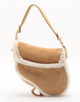 Pre-Loved Saddle Shoulder Bag Suede with Aged Gold Hardware, Tan