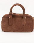 Pre-Loved Arcadie Handbag Suede Small with Gold Hardware, Brown