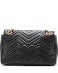 Pre-Loved GG Marmont Shoulder Bag Quilted Leather Medium with Aged Gold Hardware, Black
