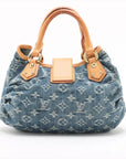 Pre-Loved Pleaty Handbag Monogram Denim Small with Gold Hardware, Blue