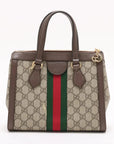 Pre-Loved Ophidia Tote GG Supreme Canvas Coated Small with Gold Hardware, Beige/Ebony
