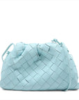 Pre-Loved The Pouch Crossbody Bag Intrecciato Leather Mini with Silver Hardware, Light Blue