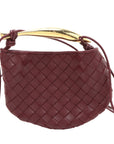 Pre-Loved Sardine Crossbody Bag Intrecciato Leather Mini with Gold Hardware, Burgundy