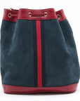 Pre-Loved Rajah Bucket Bag Suede Web Stripe Small with Gold Hardware, Blue