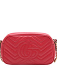 Pre-Loved GG Marmont Matelassé Camera Bag Crossbody Bag Quilted Leather Small with Aged Gold Hardware, Red