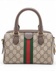 Pre-Loved Ophidia GG Mini Boston Handbag Monogram Coated Canvas Mini with Gold Hardware, Beige Ebony