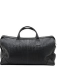 Pre-Loved Intrecciato Boston Duffle Duffle Bag Intrecciato Leather Large with Aged Silver Hardware, Black