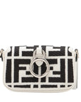 Pre-Loved Baguette Crossbody Bag Monogram Canvas Nano with Silver Hardware, White and Black