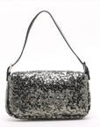 Pre-Loved Mamma Baguette Shoulder Bag Sequined with Silver Hardware, Silver