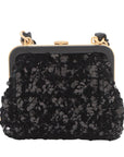 Pre-Loved Sequin Bow Kiss-Lock Bag Shoulder Bag Sequin Mini with Gold Hardware, Black