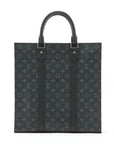 Pre-Loved Sac Plat Tote Monogram Coated Canvas with Silver Hardware, Black