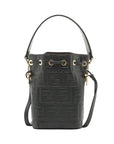 Pre-Loved Mon Tresor Bucket Bag FF Logo Embossed Leather Mini with Gold Hardware, Black