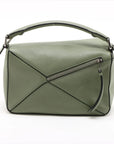 Pre-Loved Puzzle Handbag Leather Small with Silver Hardware, Green