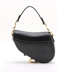 Pre-Loved Saddle Shoulder Bag Leather Mini with Gold Hardware, Black