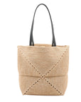 Pre-Loved Puzzle Fold Tote Tote Raffia Medium with Gold Hardware, Natural